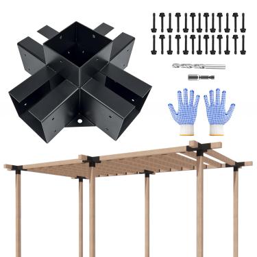Imagem de VoTwoofv Kit de suporte de pérgula de 6 x 6,5 vias em forma de cruz kit de pérgula para vigas de madeira (real: 14 cm x 5,5 polegadas) Gazebos ao ar livre, pérgulas de pátio, cabanas de madeira (1