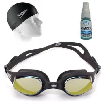 Imagem de Óculos Natação Speedo Tempest Mirror Preto + Touca Silicone + Spray AntiFog