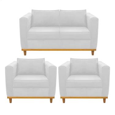 Imagem de Kit Sofá 2 Lugares e 2 Poltronas Europa Suede Branco AM Decor