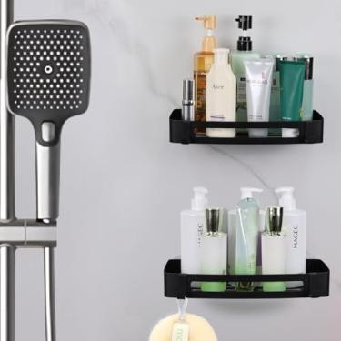 Imagem de LUMAI Kit com 2 Suportes Porta-Shampoo e Sabonete Retangular em Aço Inoxidável, Acessórios para Banheiro e Cozinha, Suporte de Banheiro com Instalação Fácil e Prática, Resistente à Umidade – Preto