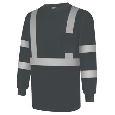 Imagem de Uno Mejor Camisetas masculinas Hi Vis Classe 3 de alta visibilidade com mangas compridas, camisas refletivas de segurança para homens e mulheres, camisas de construção, duráveis e respiráveis,