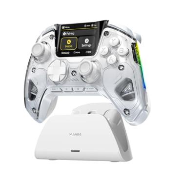 Imagem de ManbaOne Interactive Screen Wireless Gaming Controller for PC/Switch/Switch 2/iOS/Android,Hall Effect Stick & Trigger,RGB Lighting,Remappable Buttons,1800mAh with Charging Dock (White)