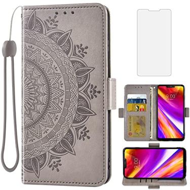 Imagem de Asuwish Compatível com LG G7 ThinQ Capa carteira de vidro temperado protetor de tela flip alça para celular para LGG7 One G 7 Plus LG7 Fit LG7ThinQ 7G Thin Q G7+ G7thinq LGG7thinq Men Grey