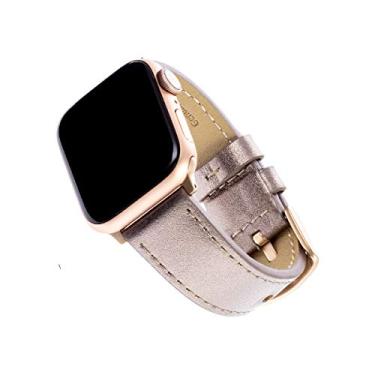 Imagem de WITHit Pulseira de couro para Apple Watch, 42 mm (série 10) e 38/40/41 mm, couro bronze – Fecho de fivela de aço inoxidável ajustável, seguro e ajustável, substituição para Apple Watch, serve na