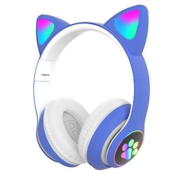 Imagem de Fone de ouvido gatinho Cat ear Headphone bluetooth (Azul/branco)