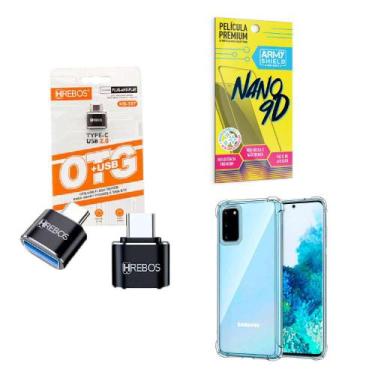 Imagem de Kit Adaptador USB para Tipo C + Capinha Samsung S20 + Película 9D - HR