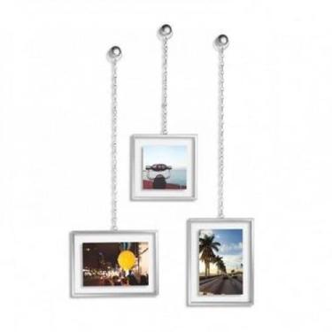 Imagem de Porta-retratos de parede c/ correntes Fotochain prata fosco 3 peças - 