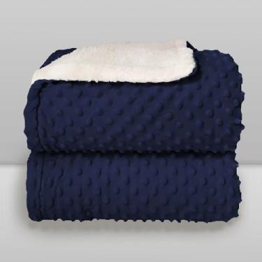 Imagem de Cobertor Donna Laço Bebê Plush com Sherpa Dots Bolinhas, Azul Navy, 90