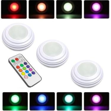 Imagem de Kit 3 Luminárias Lâmpadas RGB Coloridas Multicolor Led Spots Sem Fio C