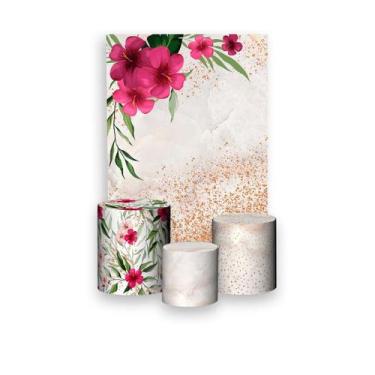 Imagem de Painel De Festa Vertical 1,50 x 2,20 + Trio De Capas Cilindro - Flores