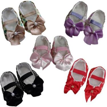 Imagem de Lote com 5 sapatinhos de Tecido Bebê Menina número 15 - Duda Shop