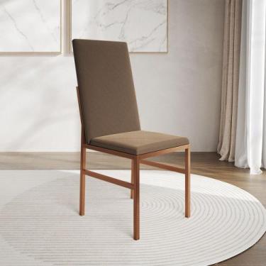 Imagem de Cadeira de Jantar Estofada Mônaco Premium Cobre e Marrom - NEW GREEN, 