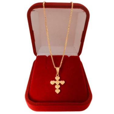 Imagem de Correntinha Feminina com Pingente Crucifixo Coração Folheada a Ouro 18