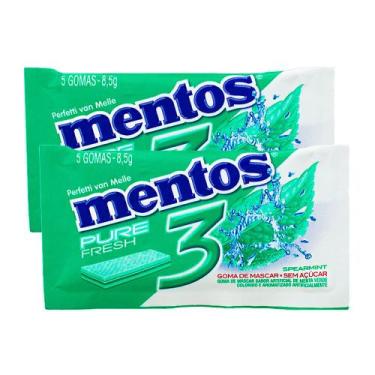 Imagem de Kit 2 Chiclete Mentos Pure Fresh 3 Sabor Spearmint Sem Açúcar 8,5g com