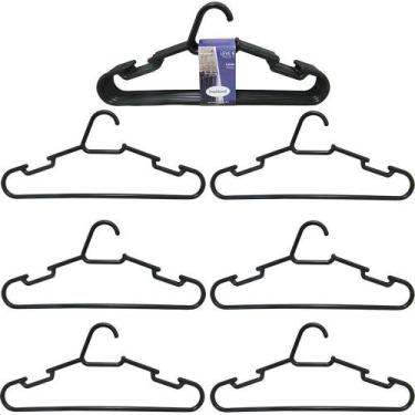 Imagem de Cabide Roupa Acrilico Heavy Cava Preto 6 Pecas 42X18Cm 8Mm - In Brasil