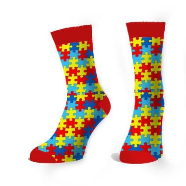 Imagem de Meia Meião Cano Alto Autista Ciclista Compressão Causa Quebra Cabeça B