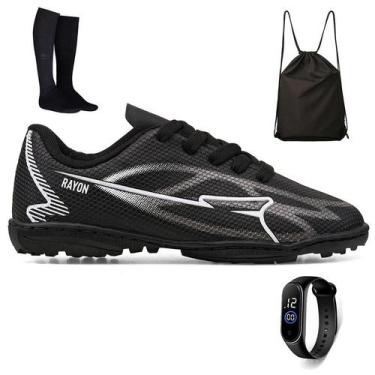 Imagem de Kit Chuteira Infantil Futebol Campo Society Meninos + Mochila + Meião 