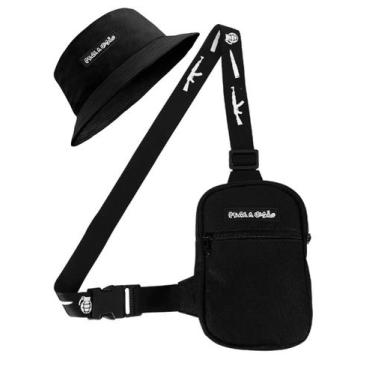 Imagem de Kit Chapeu Bucket Preto + Shoulder Bag Mini Bolsa Lateral Masculina Al