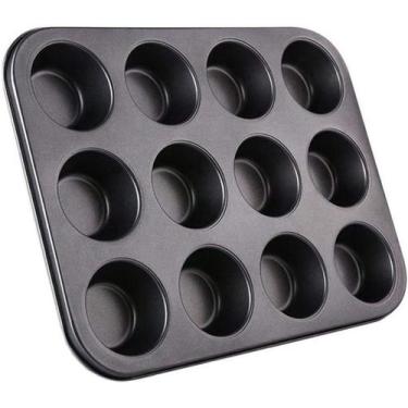 Imagem de Forma para 12 Cupcakes Em Aço Carbono com antiaderente 35 x 26 x 3 cm 