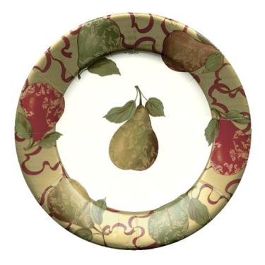 Imagem de Conjunto de 2 peras douradas da Entertaining with Caspari, conjunto de 16 pratos de salada de papel, sálvia