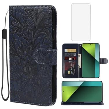 Imagem de Gufuwo Capa para Redmi Note 13 Pro 5G, capa carteira Poco X6 5G com protetor de tela de vidro temperado, flor couro PU flip porta-cartão de crédito capa de telefone para Xiaomi Redmi Note 13 Pro 5G