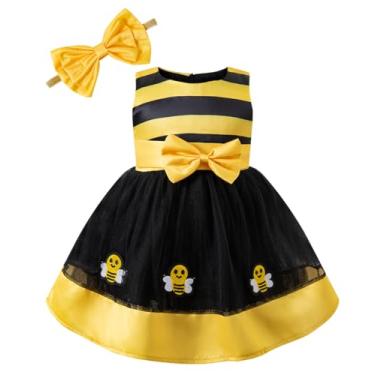 Imagem de IWALUE Vestido de princesa para bebês meninas, tutu, bolo, batismo, aniversário, batismo, conjunto de roupas para sessão de fotos com faixa de cabeça, Amarelo, 3-4T
