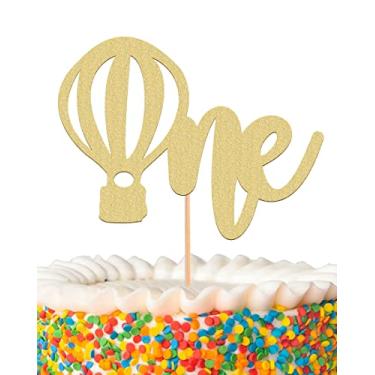 Imagem de MYAMPED Topo de bolo de balão de ar quente - Suprimentos de decoração de bolo de primeiro aniversário dourado com glitter, adequado para lembrancinhas de chá de bebê, revelação de gênero de bebê,