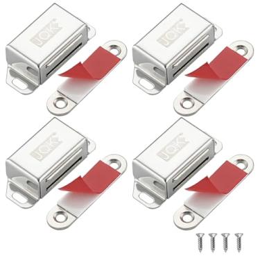 Imagem de Porta de armário JQK, armário de aço inoxidável pega 2 pacotes com forte magnético, 1,2 mm de espessura, trava de móveis, CC1-P ..., 4 Pack, Silver