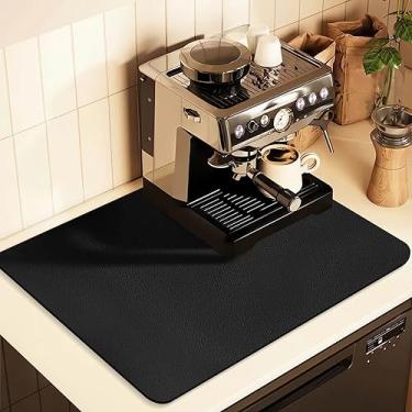 Imagem de Tapete de café para bancadas, acessórios de cafeteria cabem embaixo da máquina de café expresso, tapete de borracha super absorvente para bancada, tapete de secagem de louça para balcão de cozinha (preto, 30,48 cm x 48,28 cm)