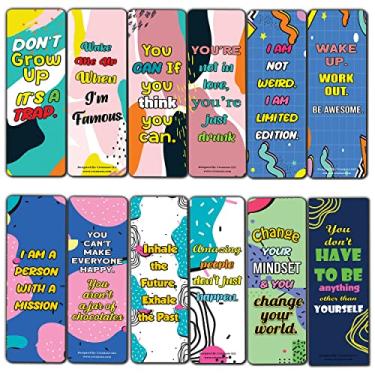 Imagem de Creanoso Marcadores de página Funky Quotes (2 conjuntos x 6 cartões) – Conjunto de cartas inspiradoras diárias – Cortador de página de livro interessante – Ótimo presente para adultos e profissionais