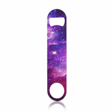 Imagem de TASDANA Abridor de garrafas de aço inoxidável Galaxy, espaço sideral, universo, céu, estrelas, nebulosa, roxo, liso, cerveja, chaveiro, para casa, cozinha, bar, restaurante, festa, presente de
