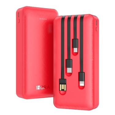 Imagem de Carregador Portátil Power Bank 1Hora 20000mAh GAR159R Vermelho com 4 Cabos Alta Capacidade Carregamento Rápido Design Elegante Ideal para Viagens e Uso Cotidiano