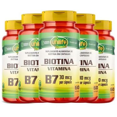 Imagem de KIT C/5 Vitamina B7 Biotina 300 Cáps Cabelos Unha Pele Unilife