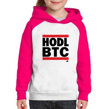 Imagem de Moletom Infantil Hodl BTC - Foca na Moda, Branco, Rosa, 12