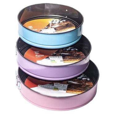 Imagem de Kit 3 Formas Coloridas Assadeiras Fundo Removível Bolo Torta Redonda A