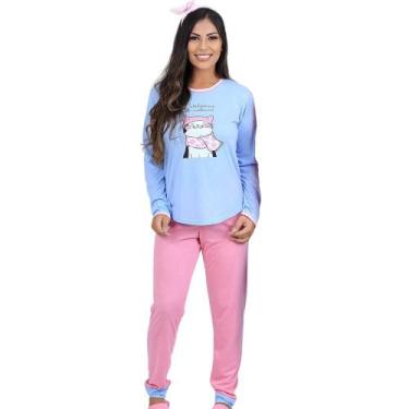 Imagem de Pijama Longo Feminino Cia do Corpo 4678 Gatinho, Rosa, GG