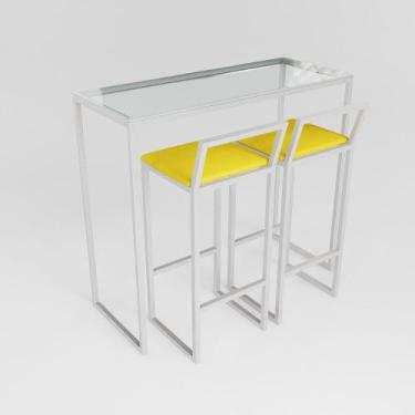 Imagem de Bancada Cozinha Balcão Gourmet 120cm Vidro Com 2 Banquetas Estofada Br