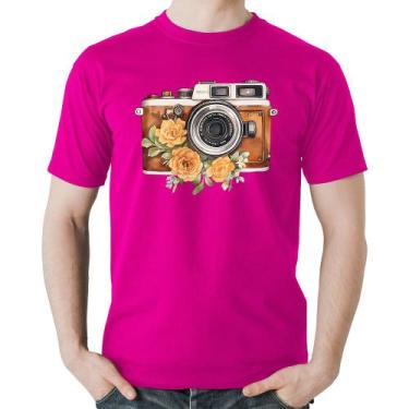Imagem de Camiseta Algodão Máquina Fotográfica Vintage e Flores - Foca na Moda, 