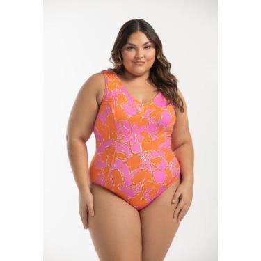 Imagem de Maiô Regata Com recortes Estampado Plus Size - Cor De Cacau, 52, Flora