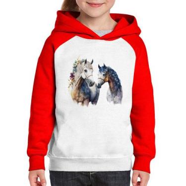 Imagem de Moletom Infantil Casal de Cavalos Watercolor - Foca na Moda, Branco, V