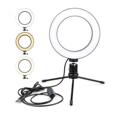 Imagem de Ring Light Led Mesa Iluminador Pequena Tripé 6 Polegada 16cm - MrVenda