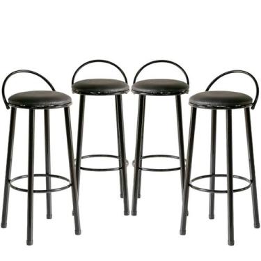 Imagem de Kit 4 Banquetas Elo Alta com Assento Estofado para Varanda, Sacada, Co