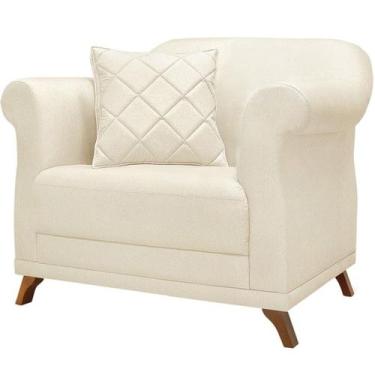 Imagem de Poltrona Decorativa Retro Polo Com Almofada Linho Natural Ezz - Milani