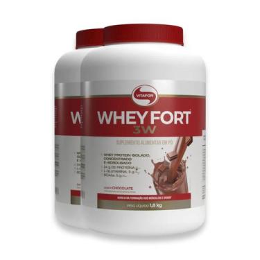 Imagem de Kit 2 Whey Fort 3W Vitafor Chocolate 1800g