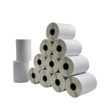 Imagem de Etiqueta Adesiva 100x80 - 1 Coluna  12 Rolos  Couchê Branca - 32m C/ 4