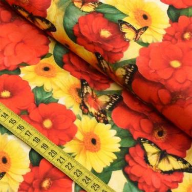 Imagem de Tecido Estampado para Patchwork - Secret Garden : Camelias Com Borbole