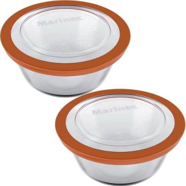 Imagem de 2 Tigelas Redondas de Vidro com Tampa 2,4L Transparente Pote Refratári