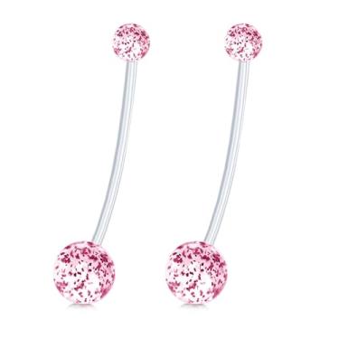 Imagem de Decentraland 2 peças com esfera branca 1,6 mm (14G) piercing de umbigo acrílico piercing corporal halteres piercing joias acrílico plástico transparente 38 mm, 1.6mm(14G),L-38mm, Acrílico, Sem Pedra