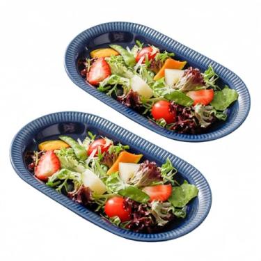 Imagem de TUSIMI Pratos ovais de servir de 30,5 cm, bandeja de servir de cerâmica, bandejas e travessas, seguro para forno, bandeja de jantar de porcelana para servir carne, conjunto de 2 (azul)