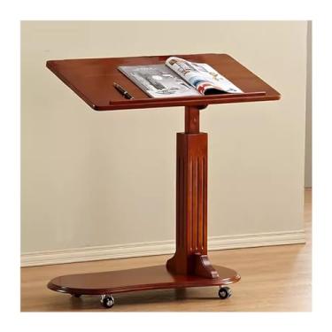 Imagem de Mesa de computador móvel, totalmente de madeira maciça, mesa de escrita, mesa de trabalho, mesa de cabeceira móvel, mesa de computador móvel sobre rodas